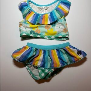 Matilda Jane Teal and Multicolor Striped Ruffle Two-Piece Swim Set